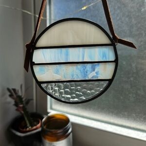 handmade blue white wall hanging boho indie urban hippie ornament art suncatcher
